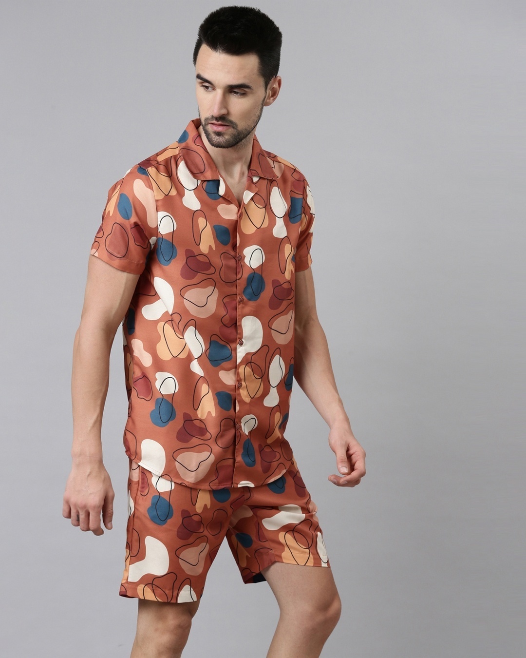 Buy Men Brown Abstract Printed Co-ord Set Online in India at Bewakoof