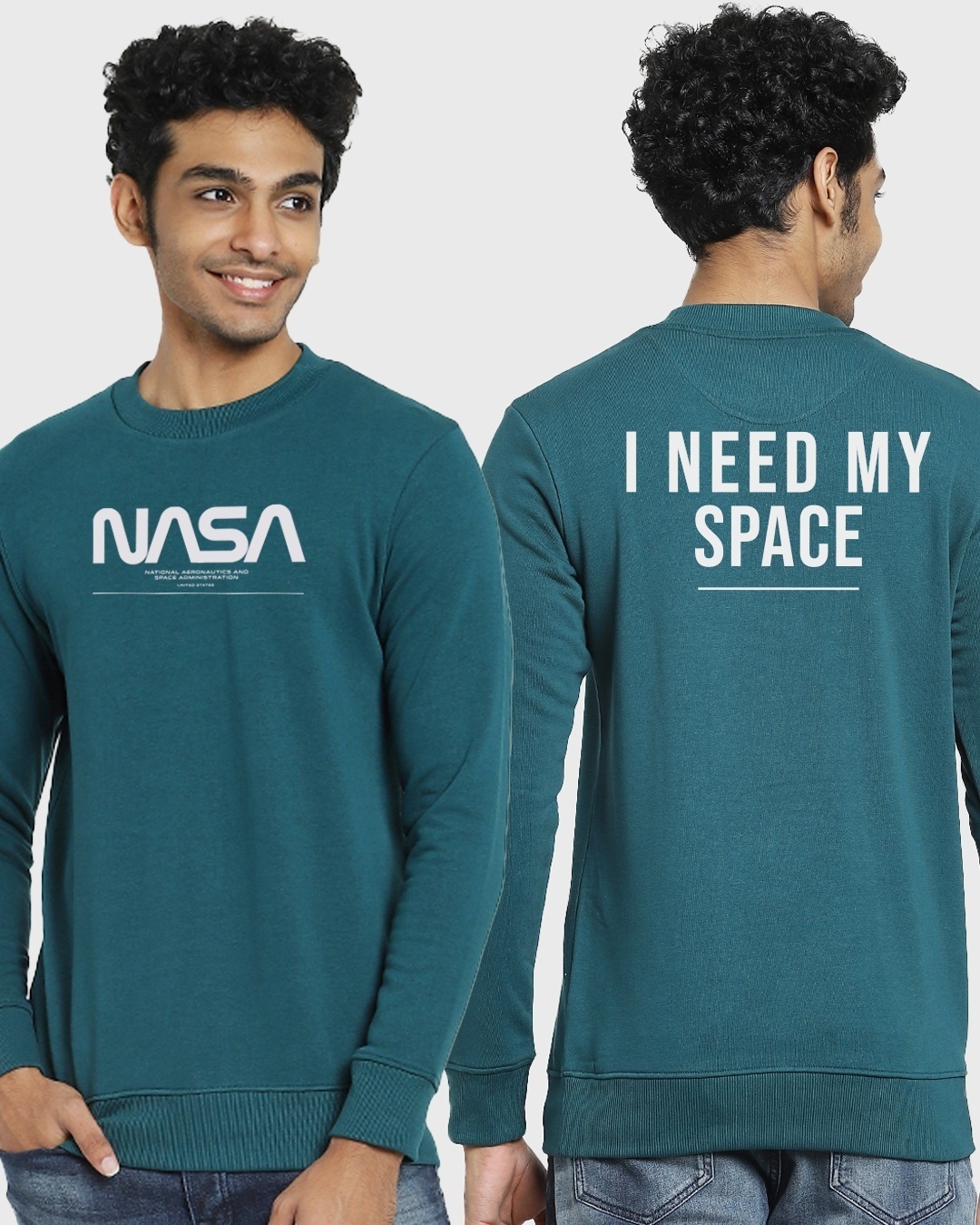 Shop Men's Teal NASA Typography Sweatshirt-Front