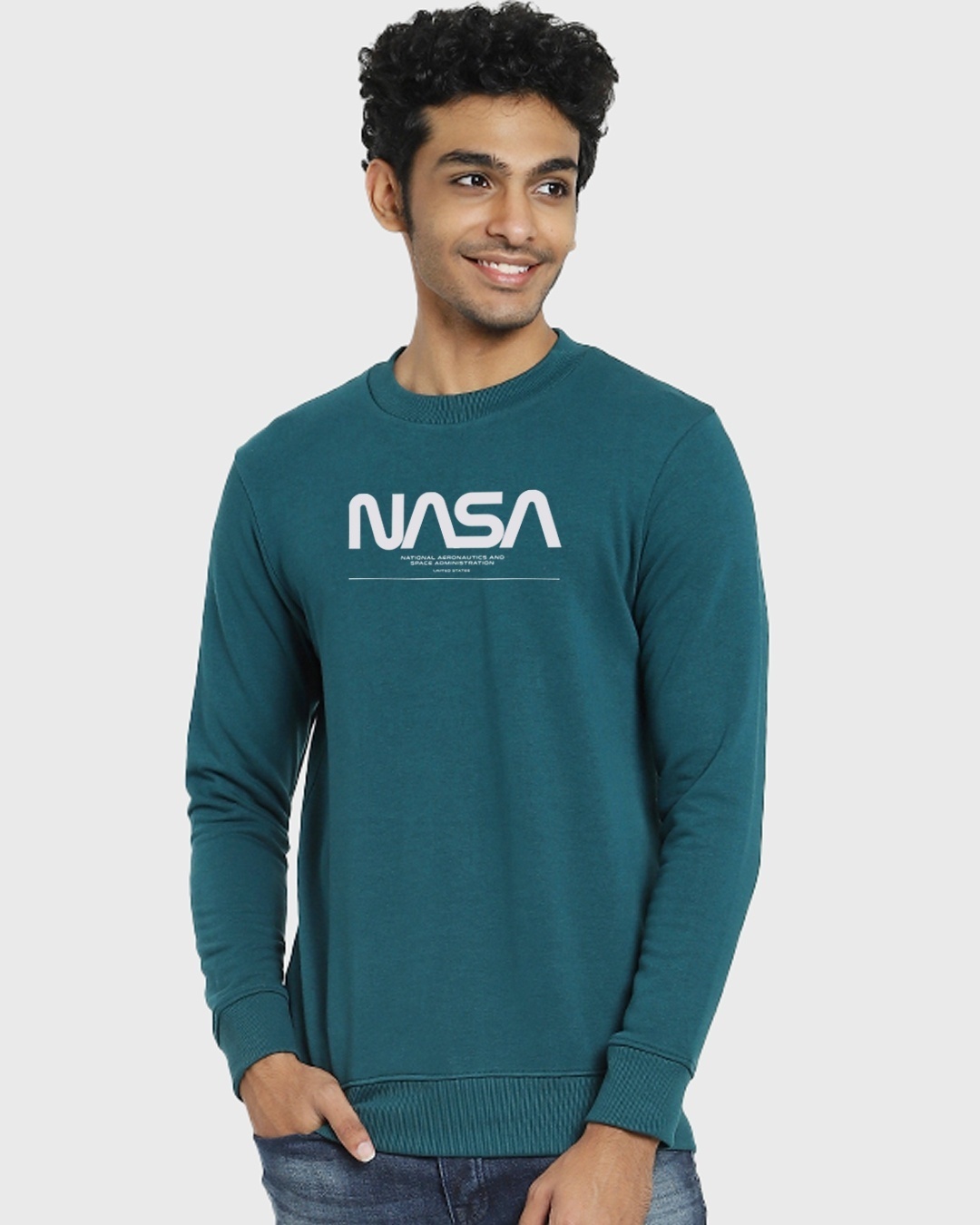 Shop Men's Teal NASA Typography Sweatshirt-Back