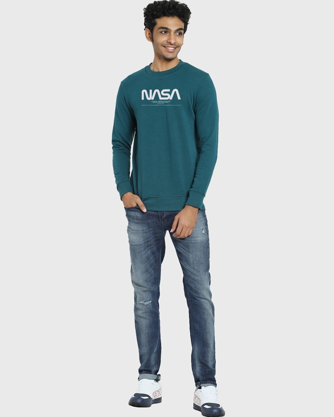Shop Men's Teal NASA Typography Sweatshirt-Full