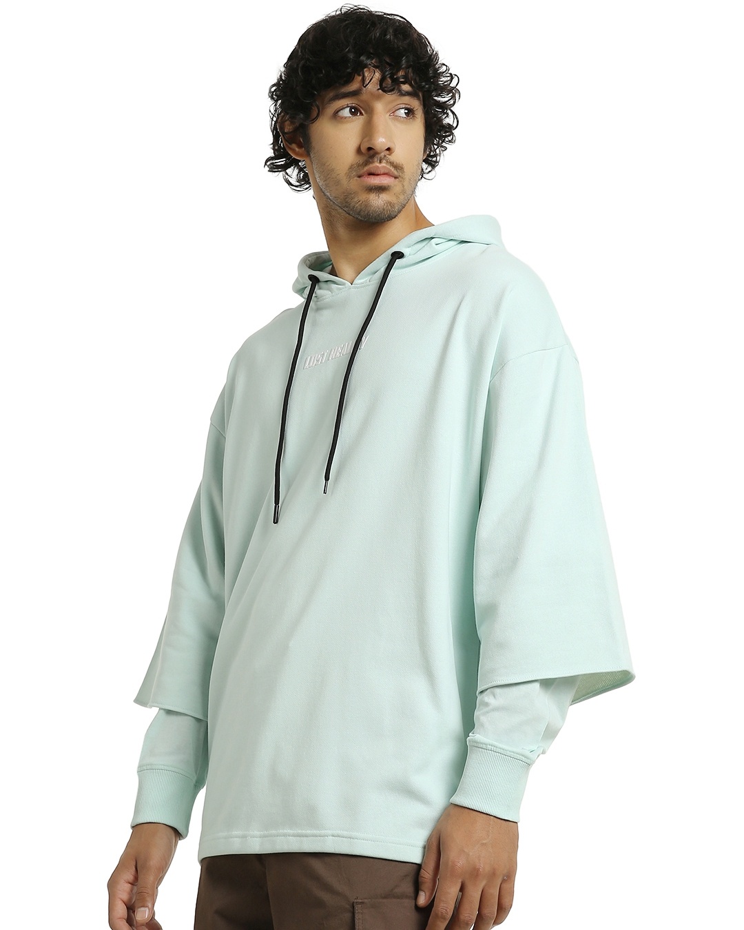 Buy Men's Green Lost Reality Typography Super Loose Fit Hoodie for Men green Online at Bewakoof