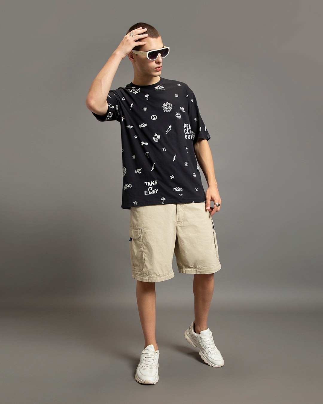 stylish black printed t-shirt with white sneaker
