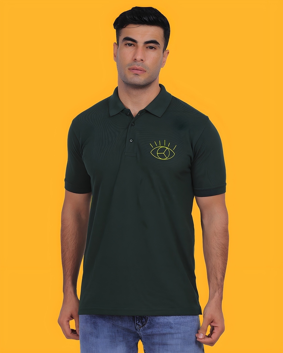 Shop Men's Army Green Cotton Evil Eye Printed T-shirt-Front