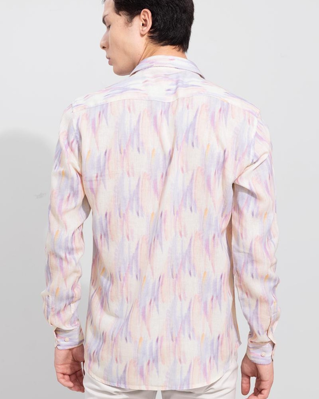 Shop Men's Beige Abstract Printed Slim Fit Shirt-Back
