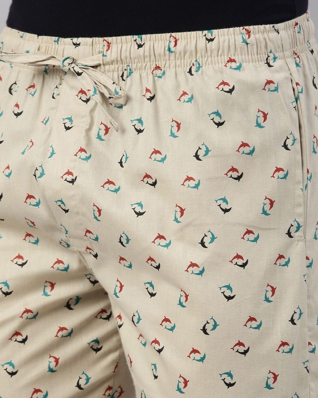 Shop Men's Beige All Over Fish Printed Cotton Pyjamas