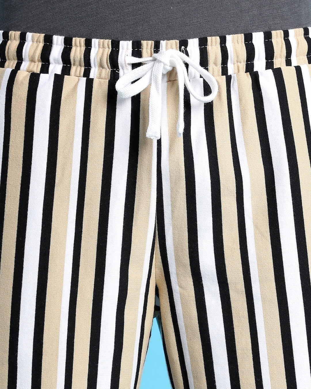 Shop Men's Beige & Black Striped Slim Fit Shorts