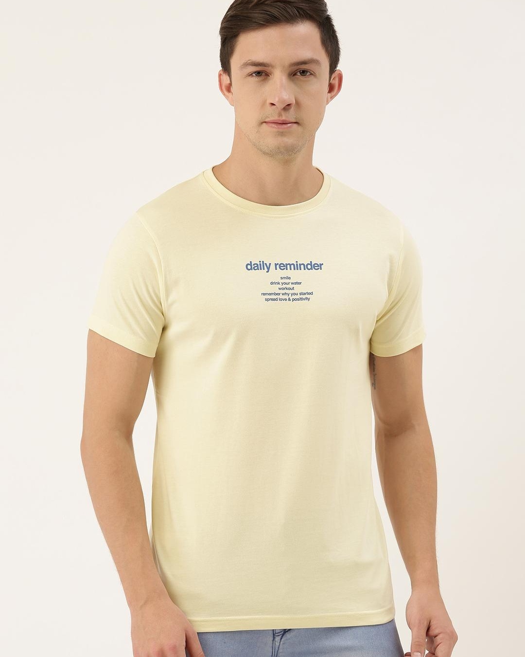 Shop Men's Beige Daily Reminder Typography T-shirt-Back