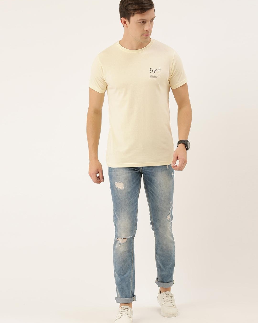 Shop Men's Beige Engineer Typography T-shirt-Full