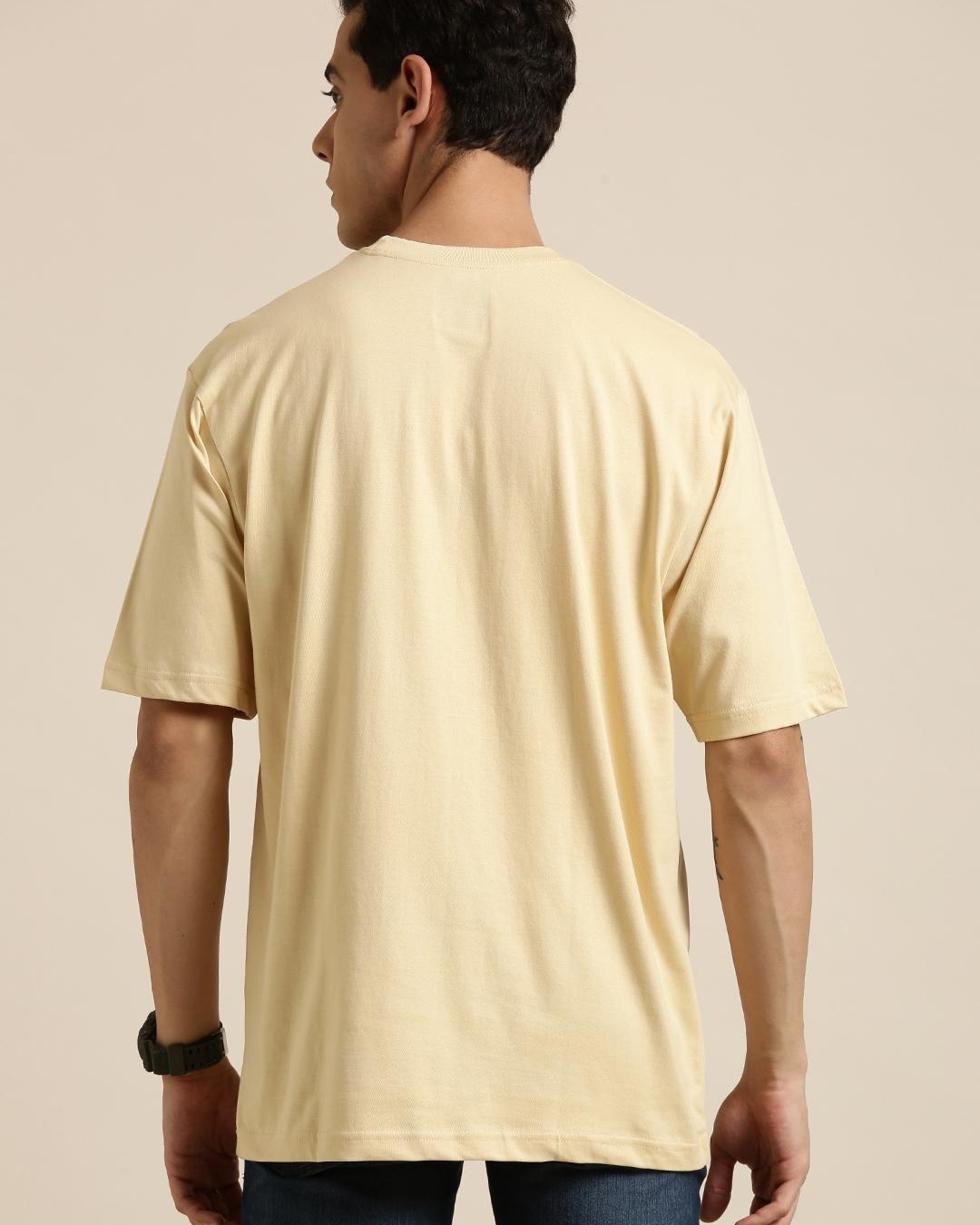 Shop Men's Beige Original Typography Oversized T-shirt-Back