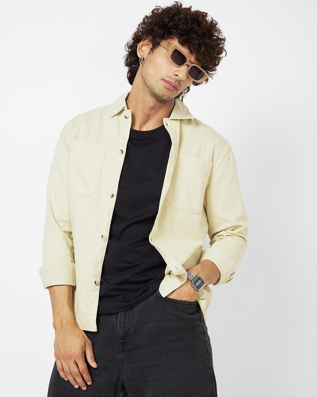 Mens on sale cream overshirt