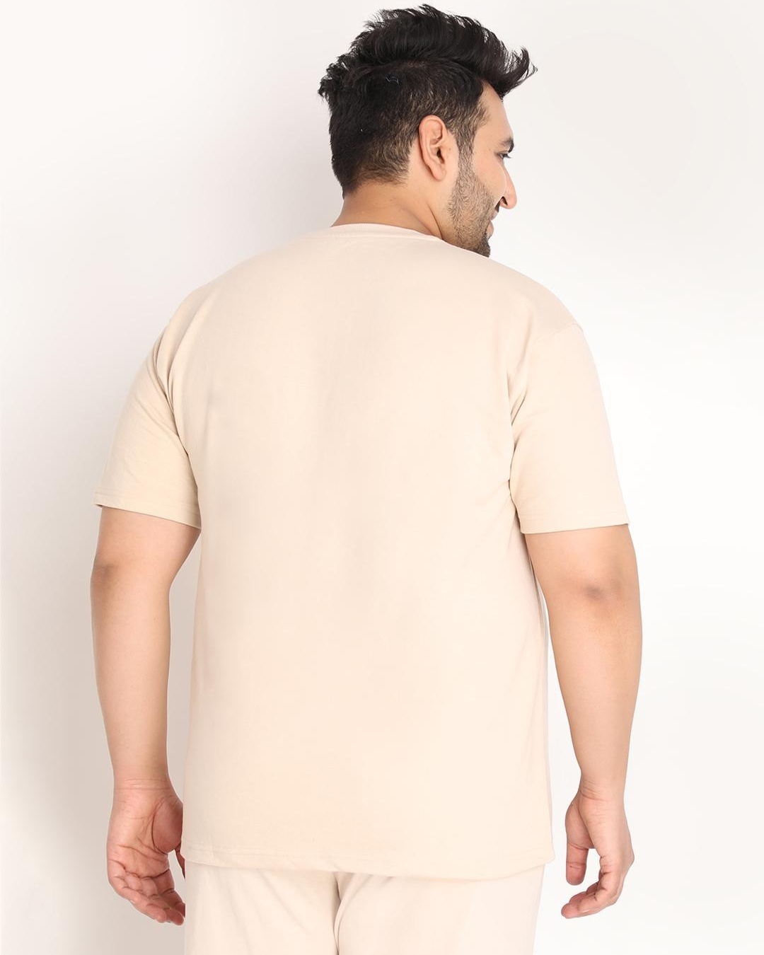 Shop Men's Beige Plus Size T-shirt-Full