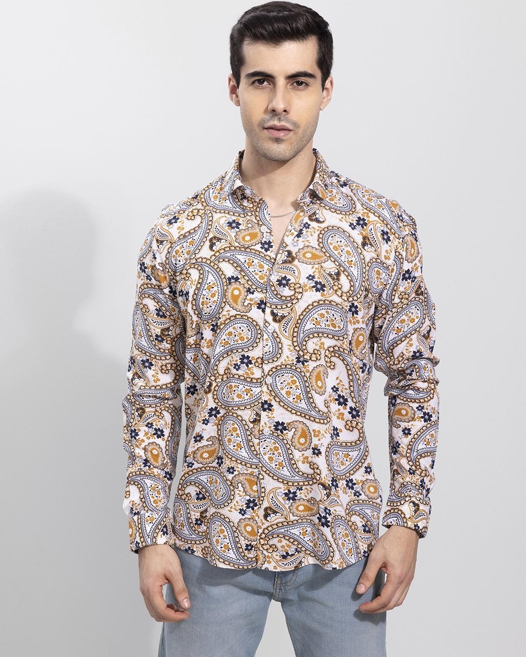 Buy Men's Beige Paisley Printed Slim Fit Shirt Online at Bewakoof