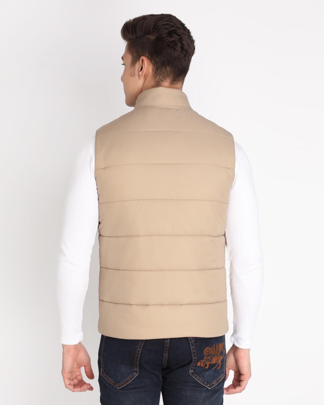 Buy Men's Beige Sleeveless Puffer Jacket for Men Beige Online at Bewakoof