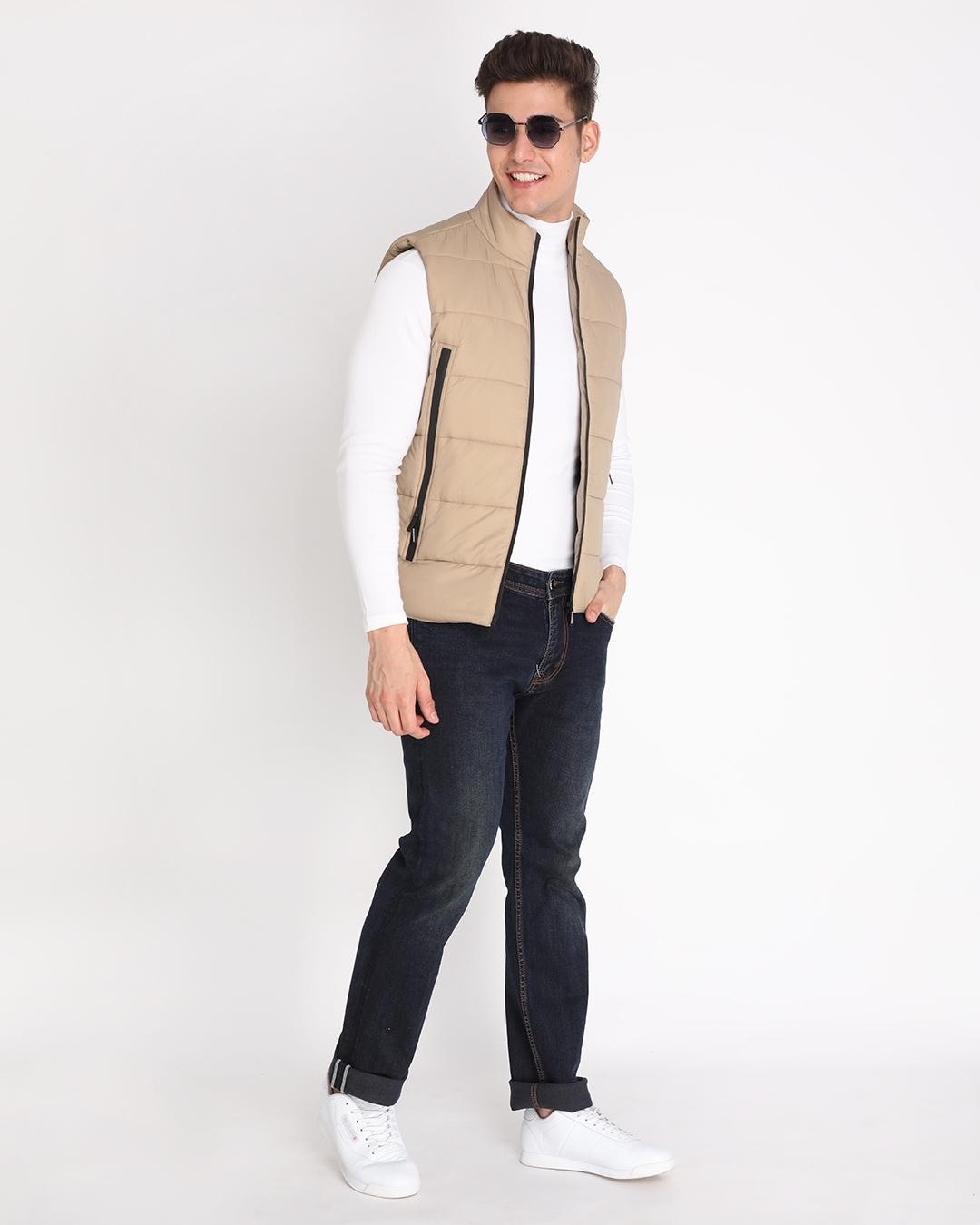 Buy Men's Beige Sleeveless Puffer Jacket for Men Beige Online at Bewakoof