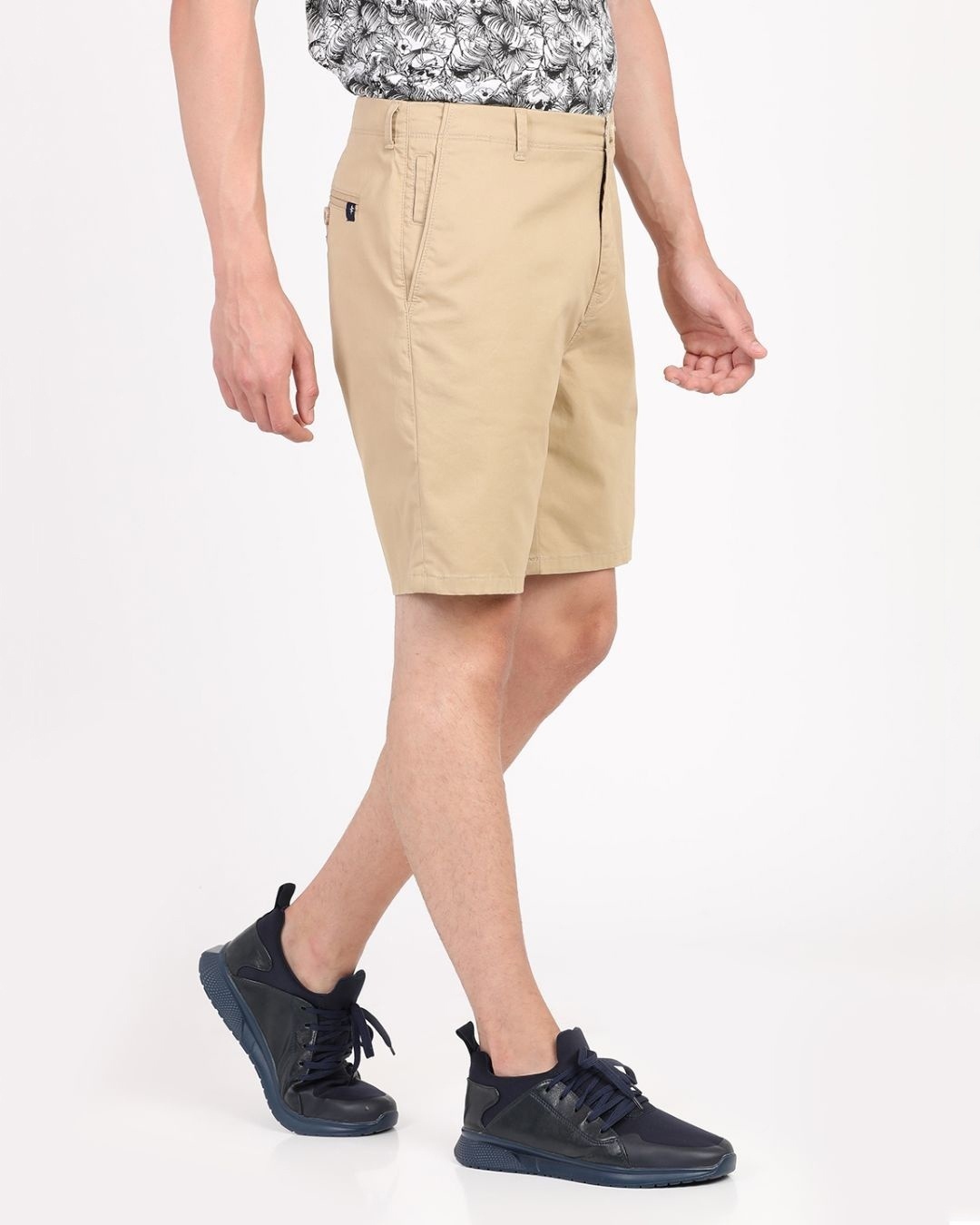 Shop Men's Beige Slim Fit Cotton Shorts-Full