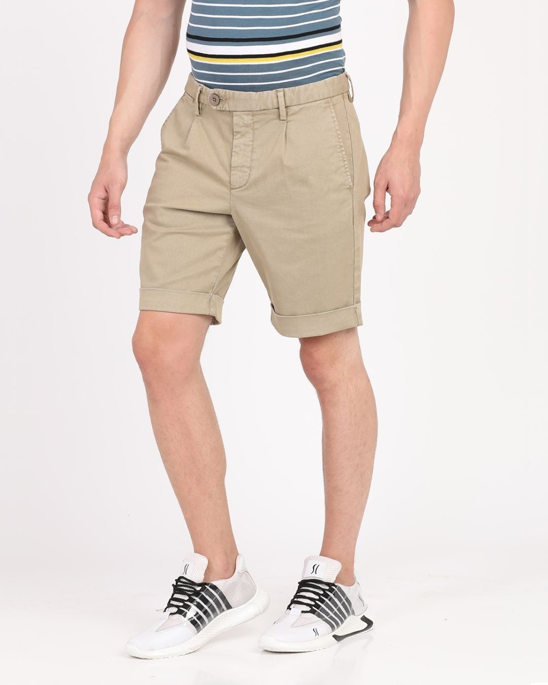 Shop Men's Beige Slim Fit Cotton Shorts-Back