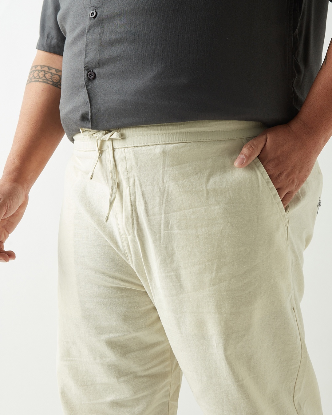 Men's Linen Fabric Pants Flat Front Beige
