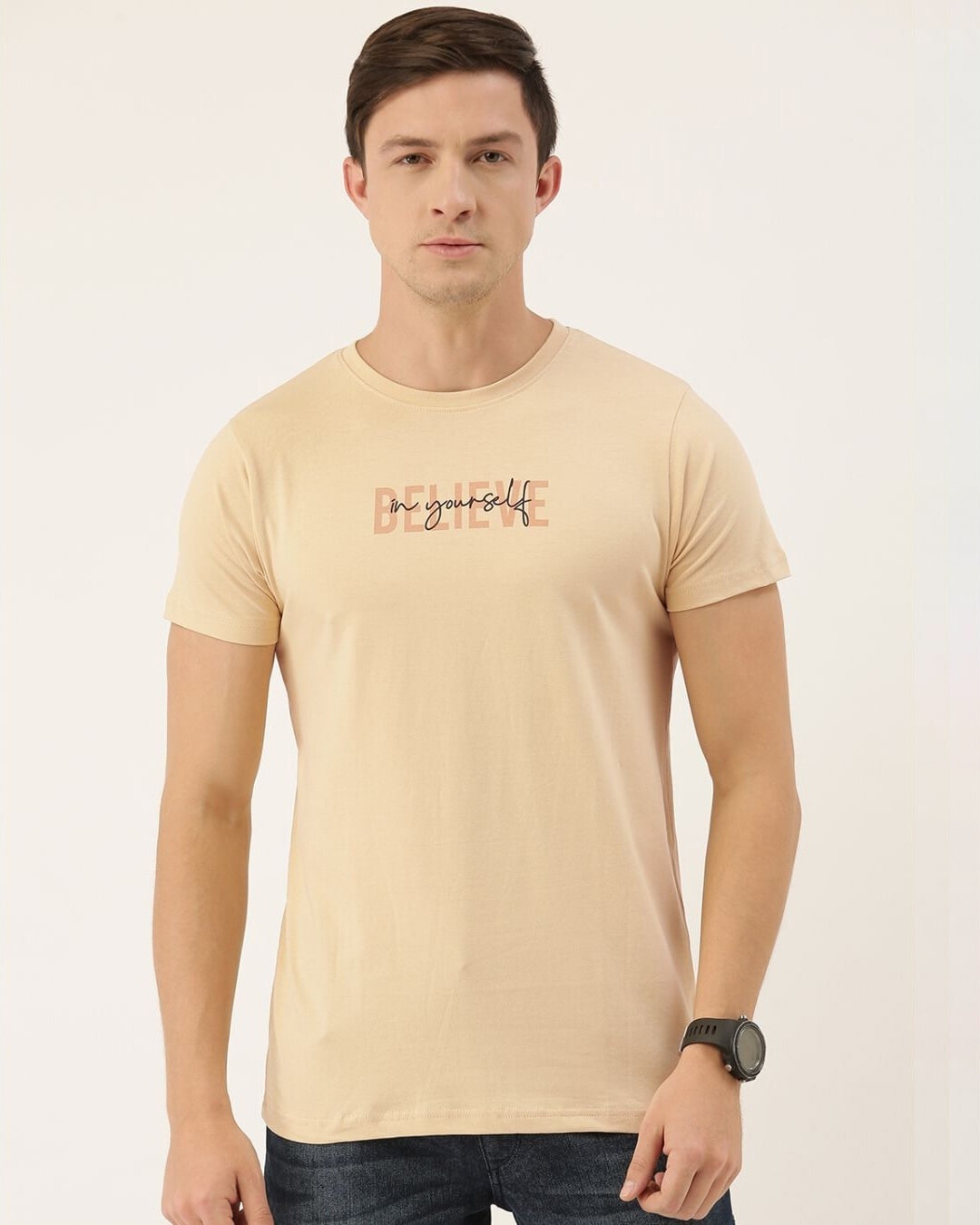 Shop Men's Beige Typography T-shirt