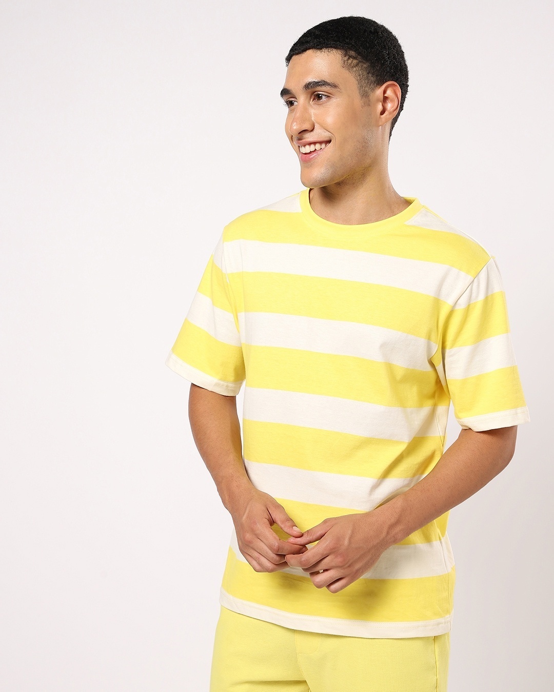 Shop Men's Birthday Yellow Stripe Oversized T-shirt-Back