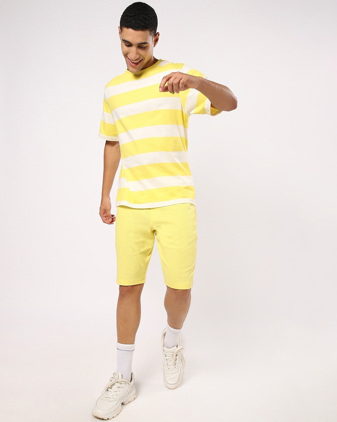 Shop Men's Birthday Yellow Stripe Oversized T-shirt-Full