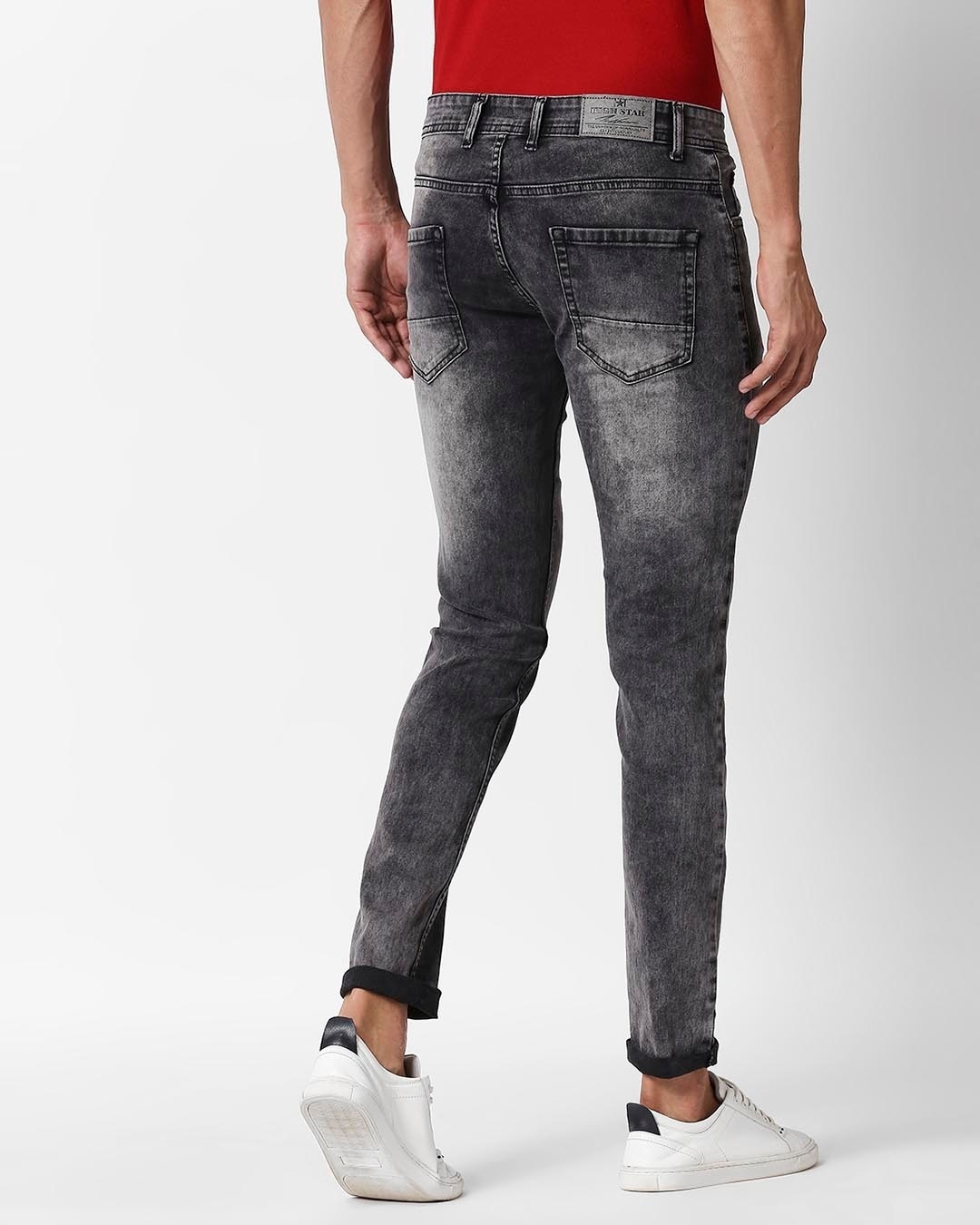 Shop Men's Black Acid Washed Slim Fit Mid Rise Jeans-Full