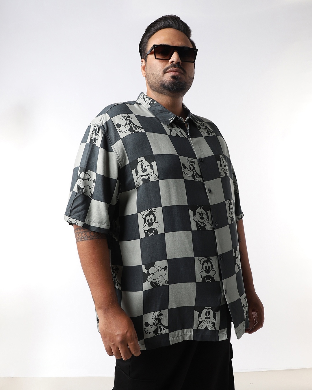 Men's Black All Over Mickey Printed Oversized Plus Size Shirt