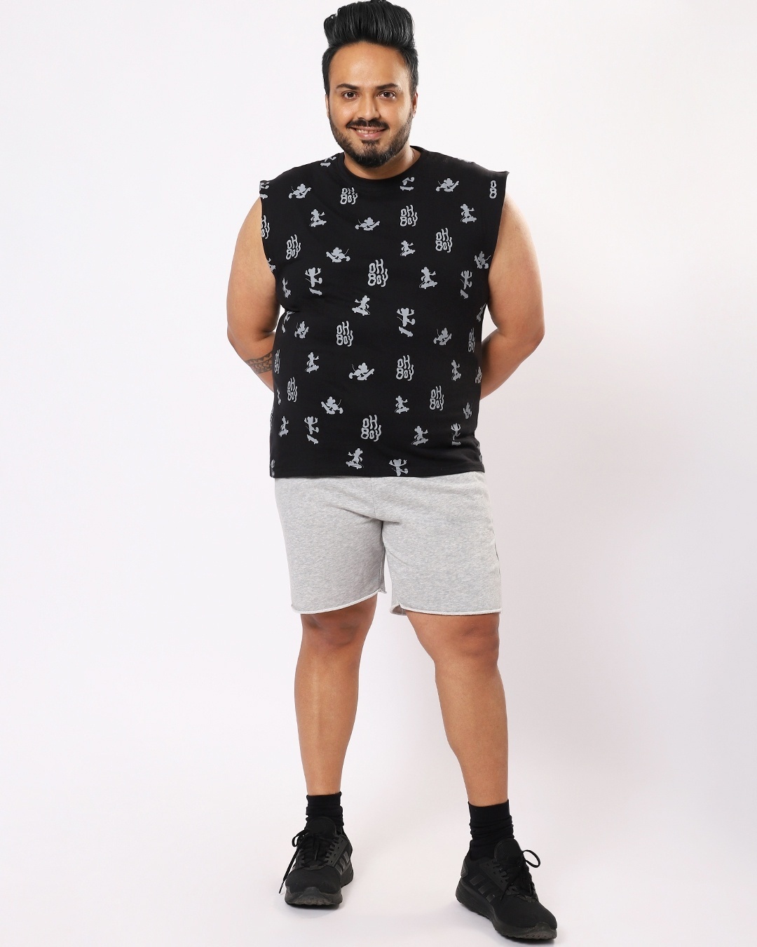 Shop Men's Black All Over Mickey Printed Plus Size Lounge Vest-Full