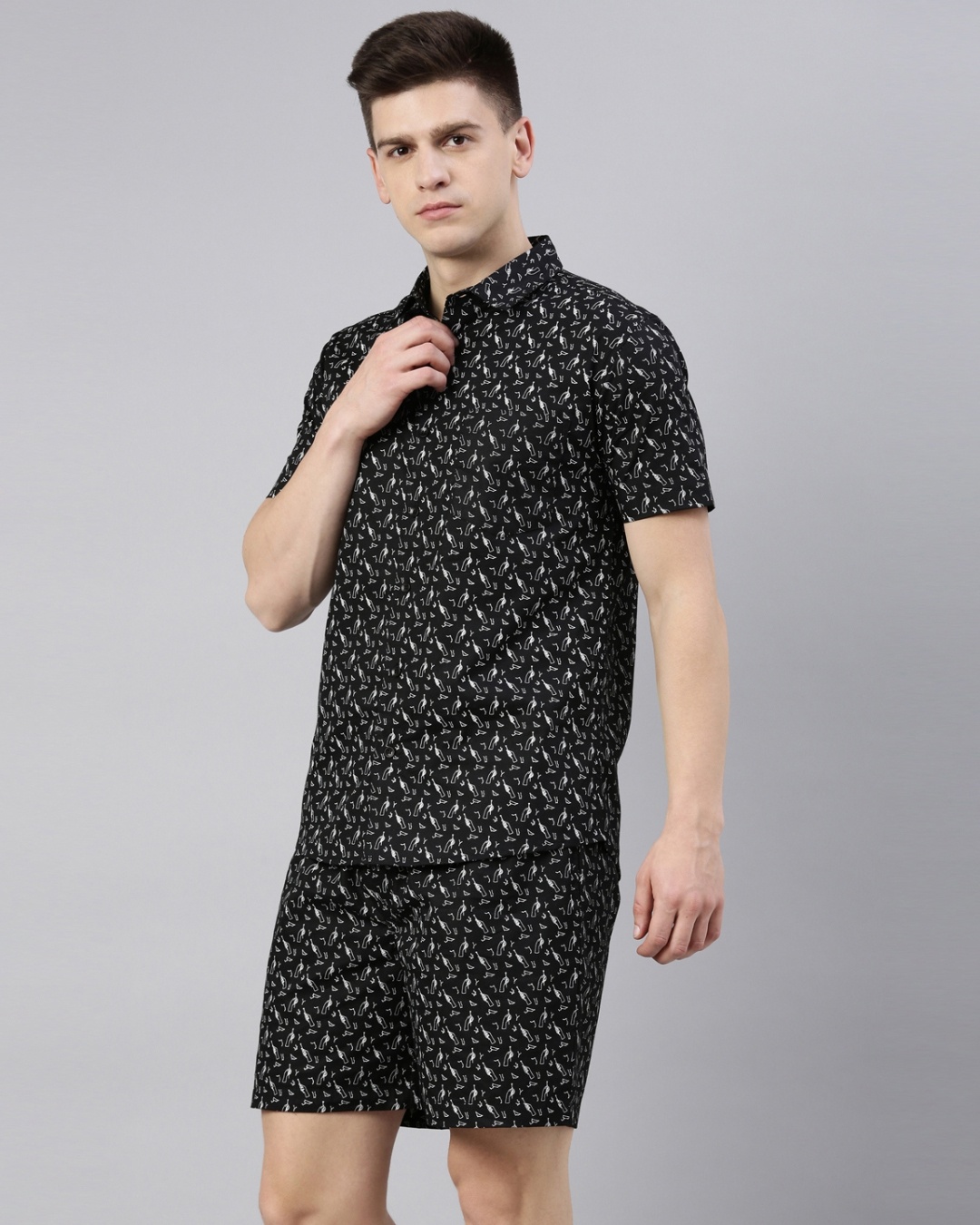 Buy Men's Black All Over Printed Cotton Shirt & Shorts Set Online in India at Bewakoof