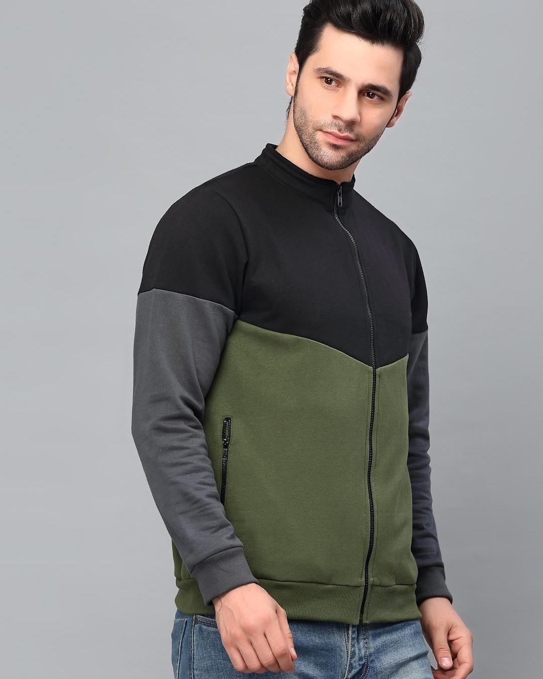 Shop Men's Black and Green Color Block Slim Fit Jacket-Back