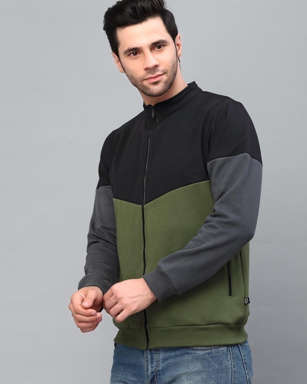 Shop Men's Black and Green Color Block Slim Fit Jacket-Design
