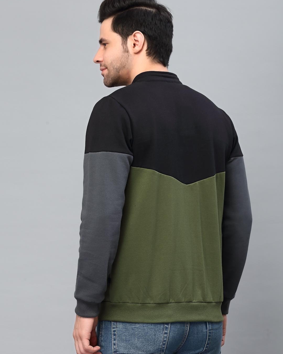 Buy Men's Black and Green Color Block Slim Fit Jacket for Men Black