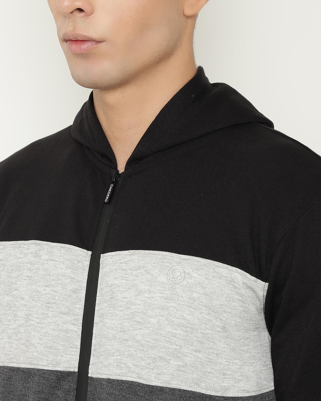 Buy Men's Black & Grey Color Block Hooded Jacket Online at Bewakoof