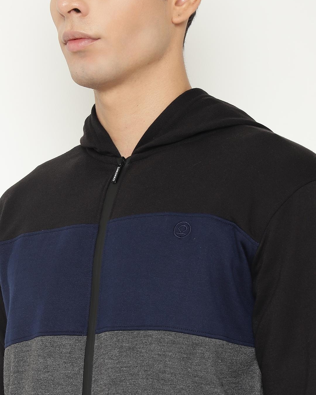 Buy Men's Black and Grey Color Block Hooded Jacket for Men Black Online