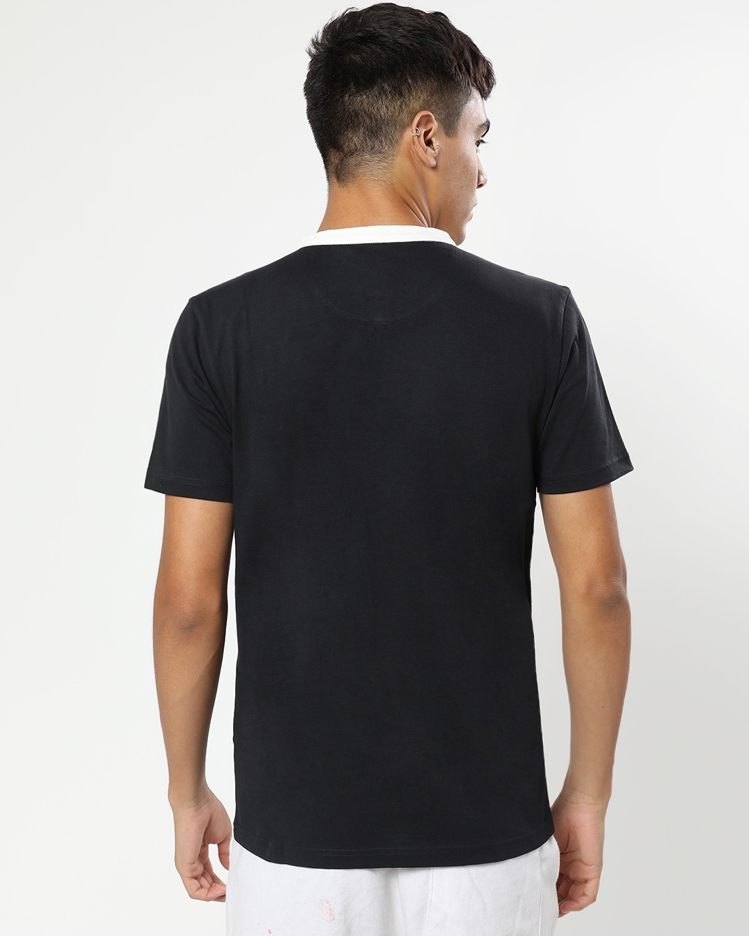 Shop Men's Black and White Color Block Henley T-shirt-Design