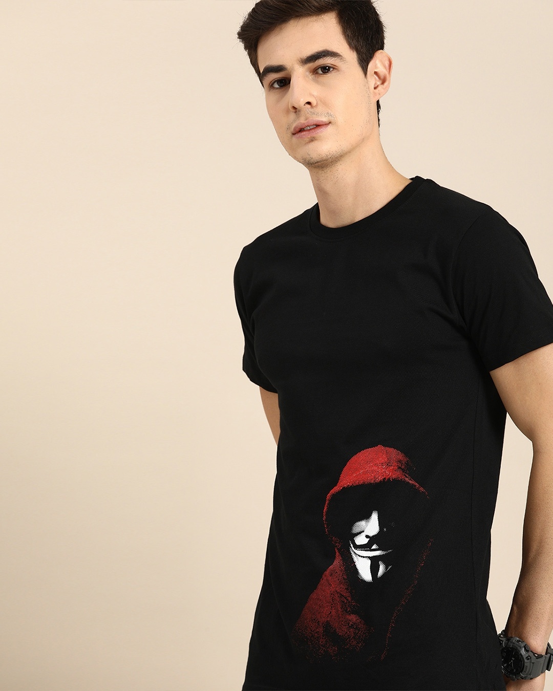 Shop Men's Black Anonymous Mask Graphic Printed T-shirt-Front