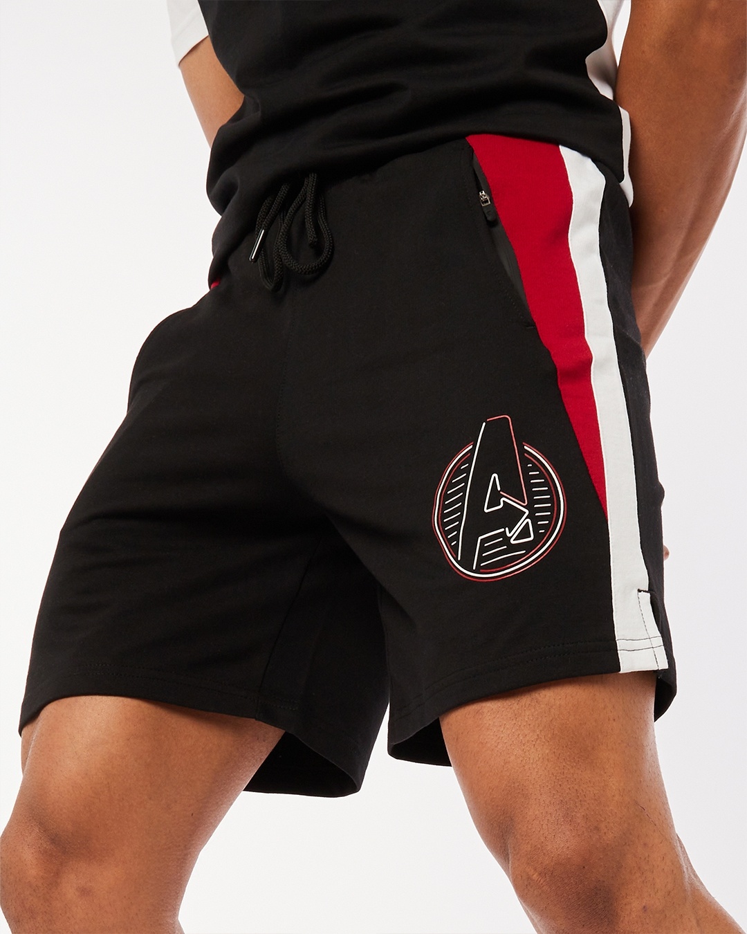 Shop Men's Black Avengers Athleisure Shorts-Front