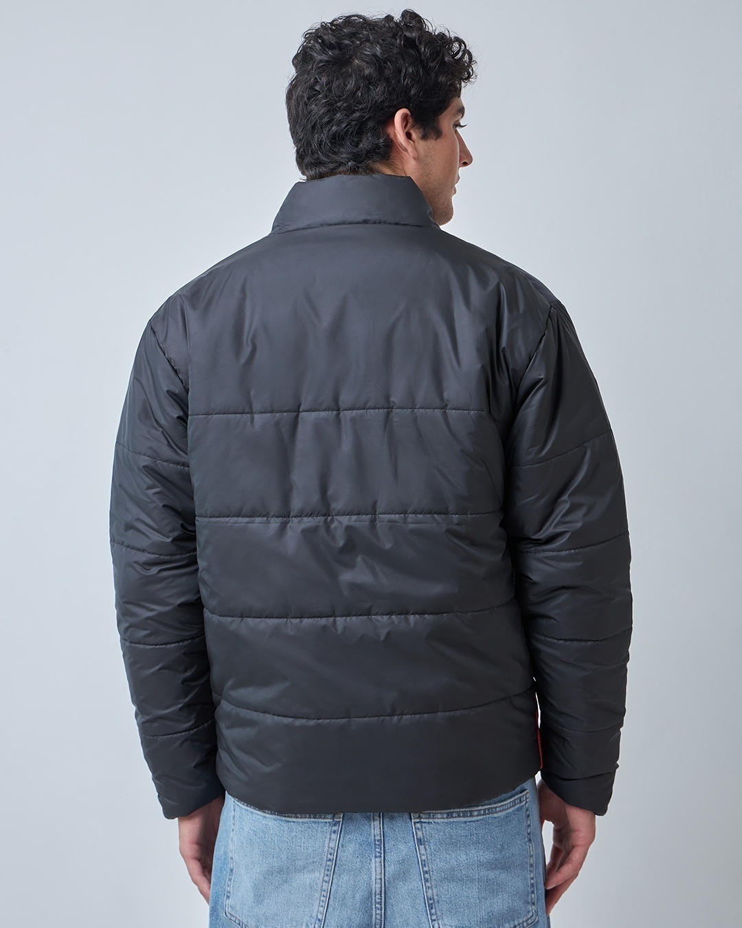 Buy Men's Black & Blue Bate Typography Oversized Puffer Jacket Online ...