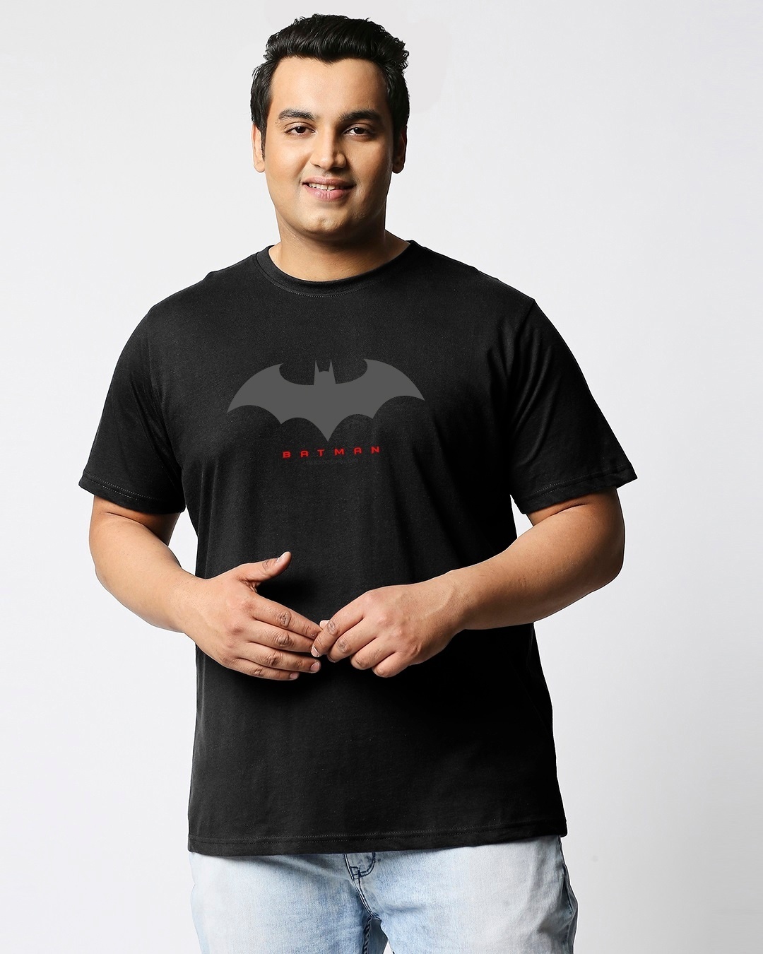 Shop Men's Black Batman Outline Logo (BML) Printed Plus Size T-shirt-Front