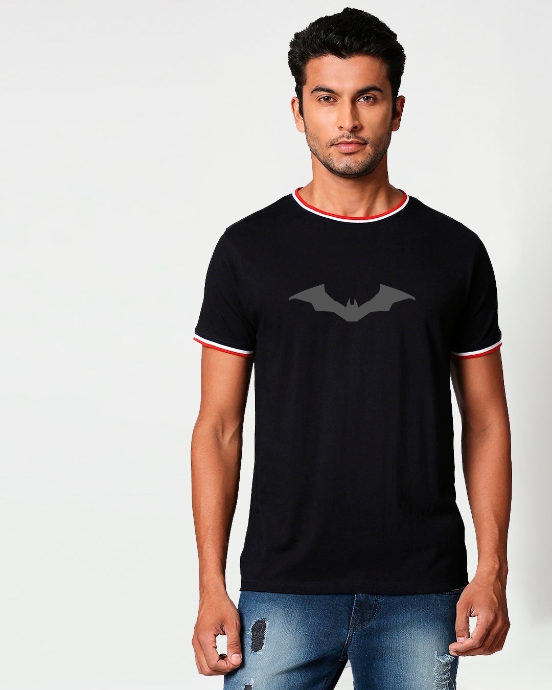 Shop Men's Black Batman Vengeance Typography Varsity T-shirt-Back