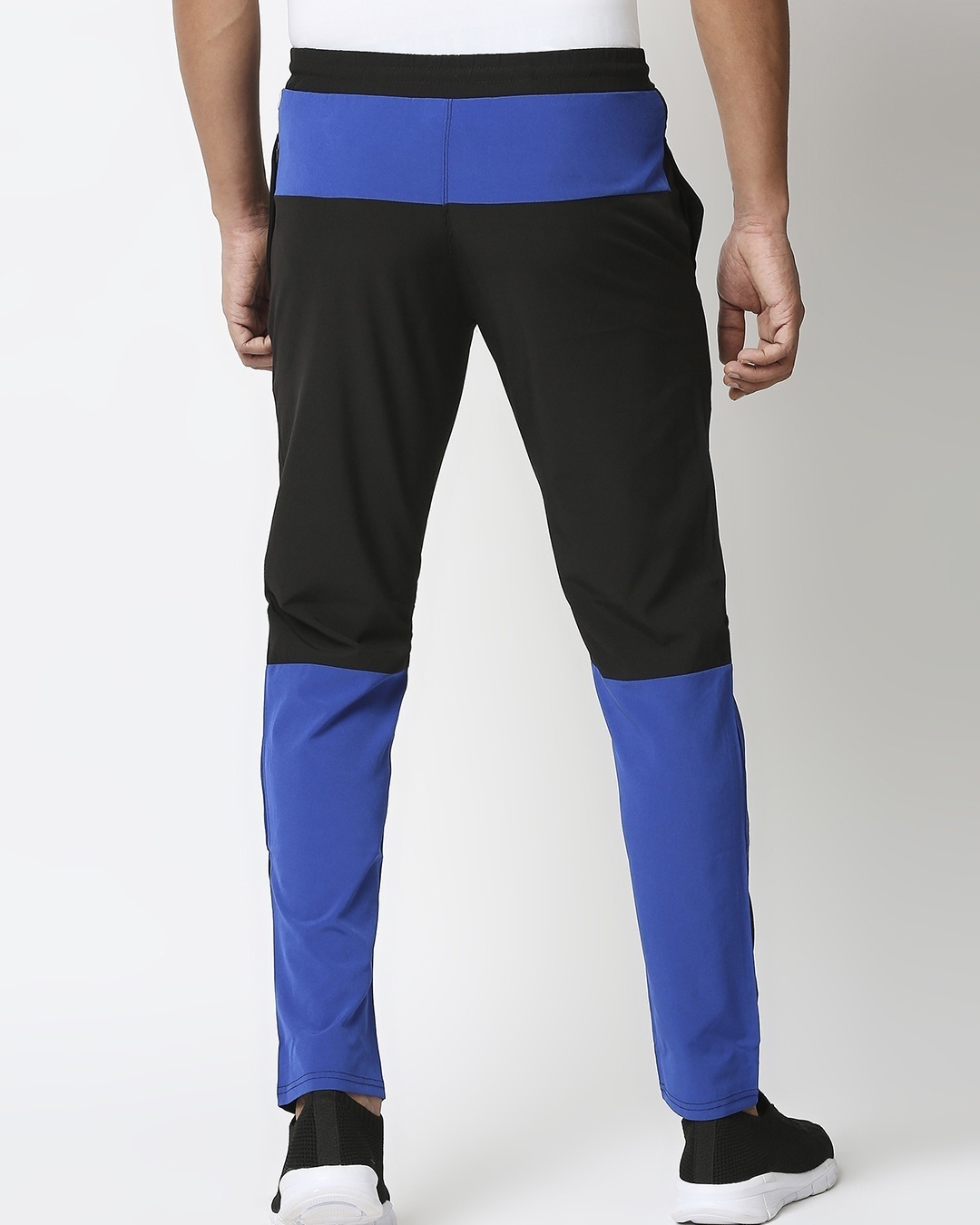Shop Men's Black & Blue Color Block Slim Fit Track Pants-Back