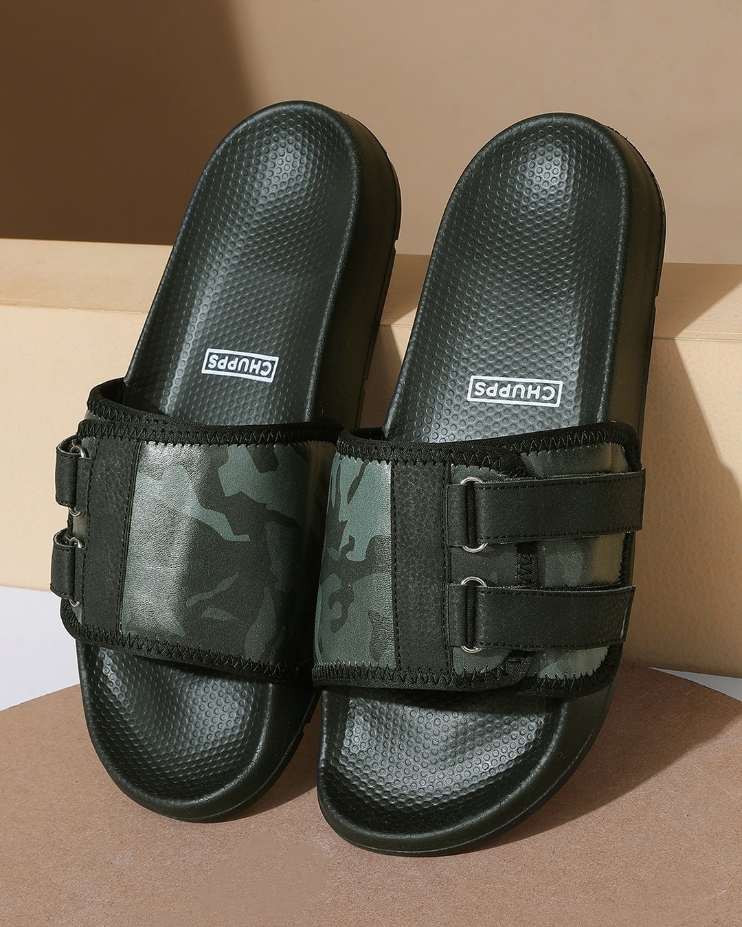 Buy Men s Black Camouflage Sliders Online in India at Bewakoof