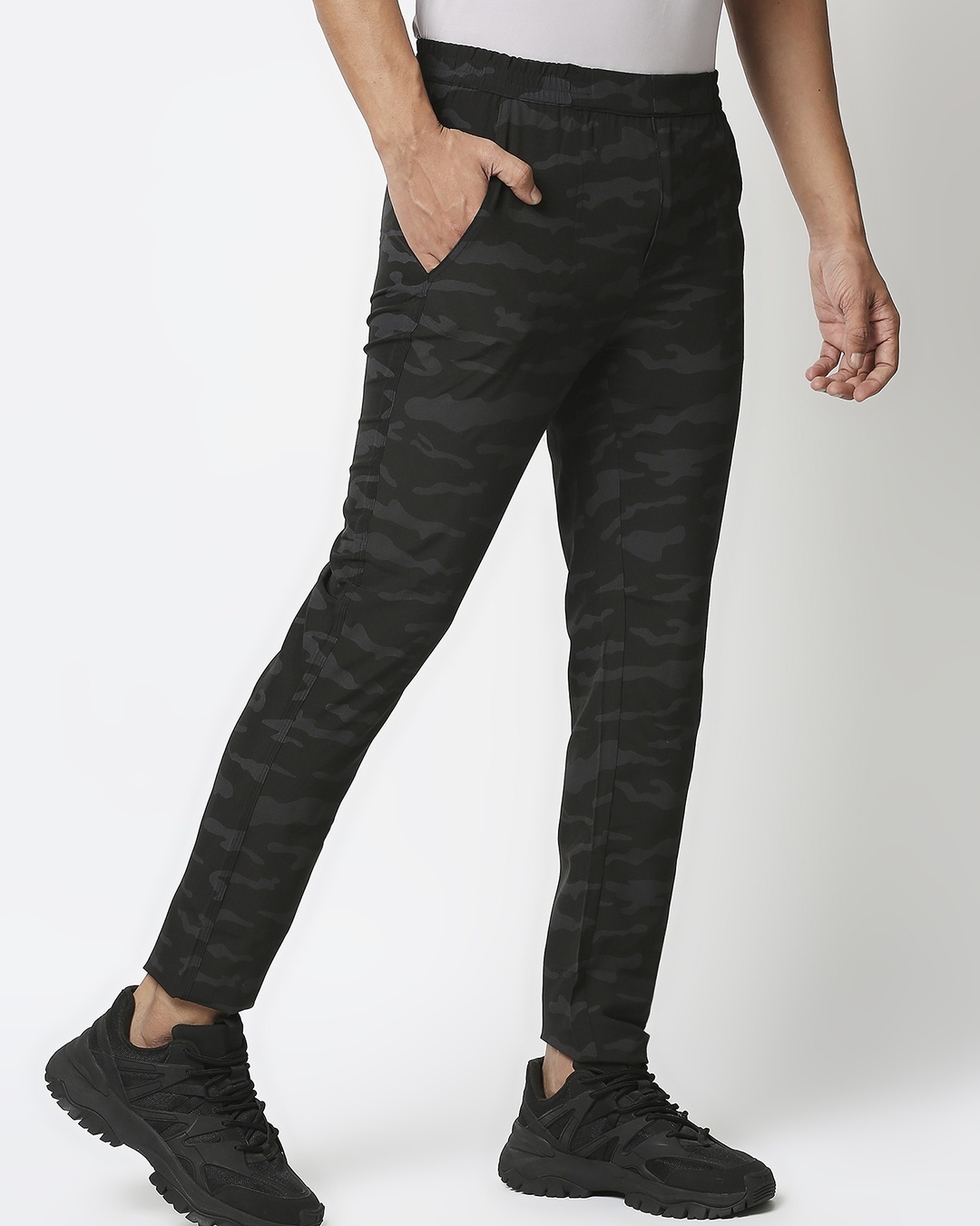 Shop Men's Black Camouflage Slim Fit Track Pants-Full