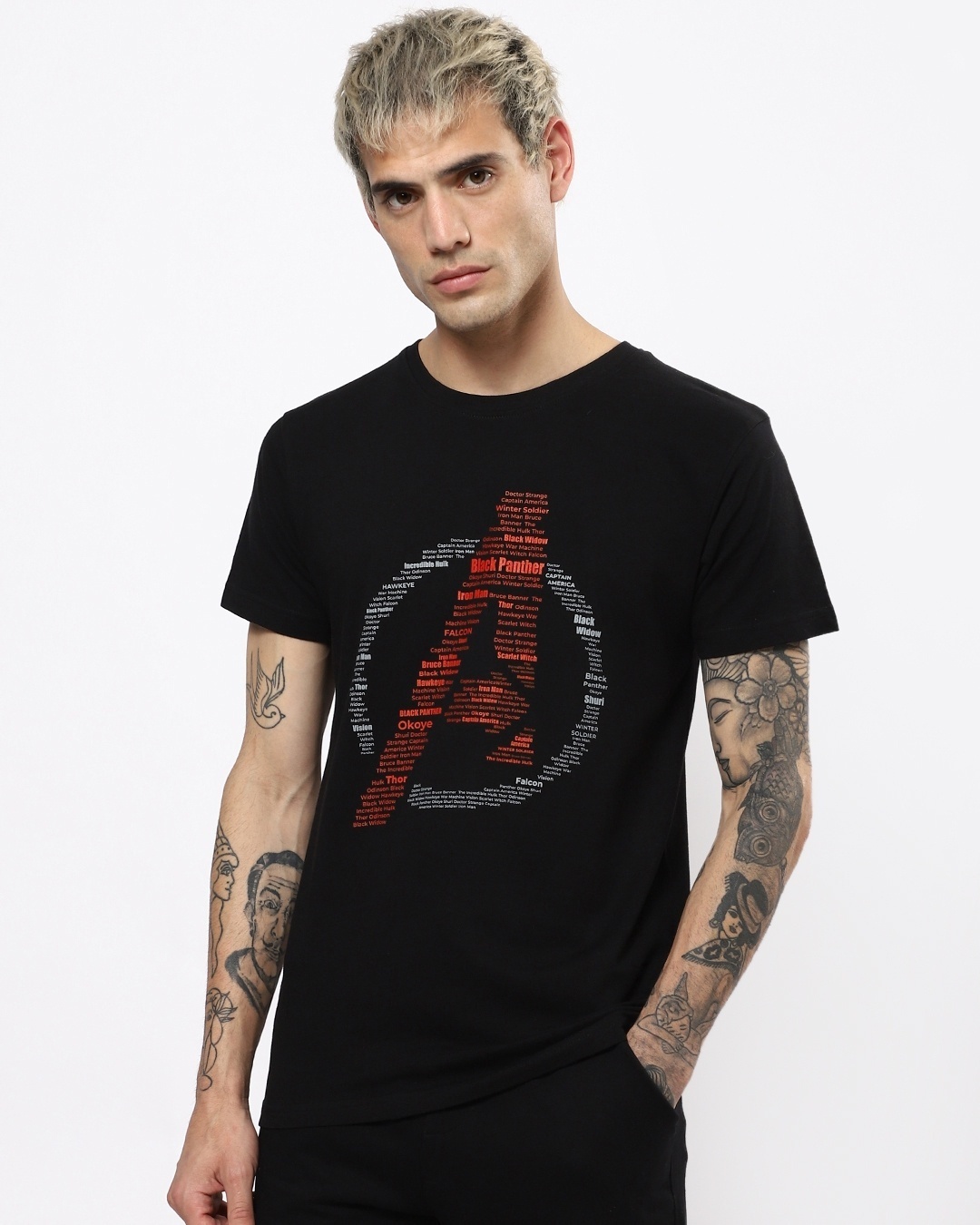 Shop Men's Black Captain America Broken Logo T-shirt-Front