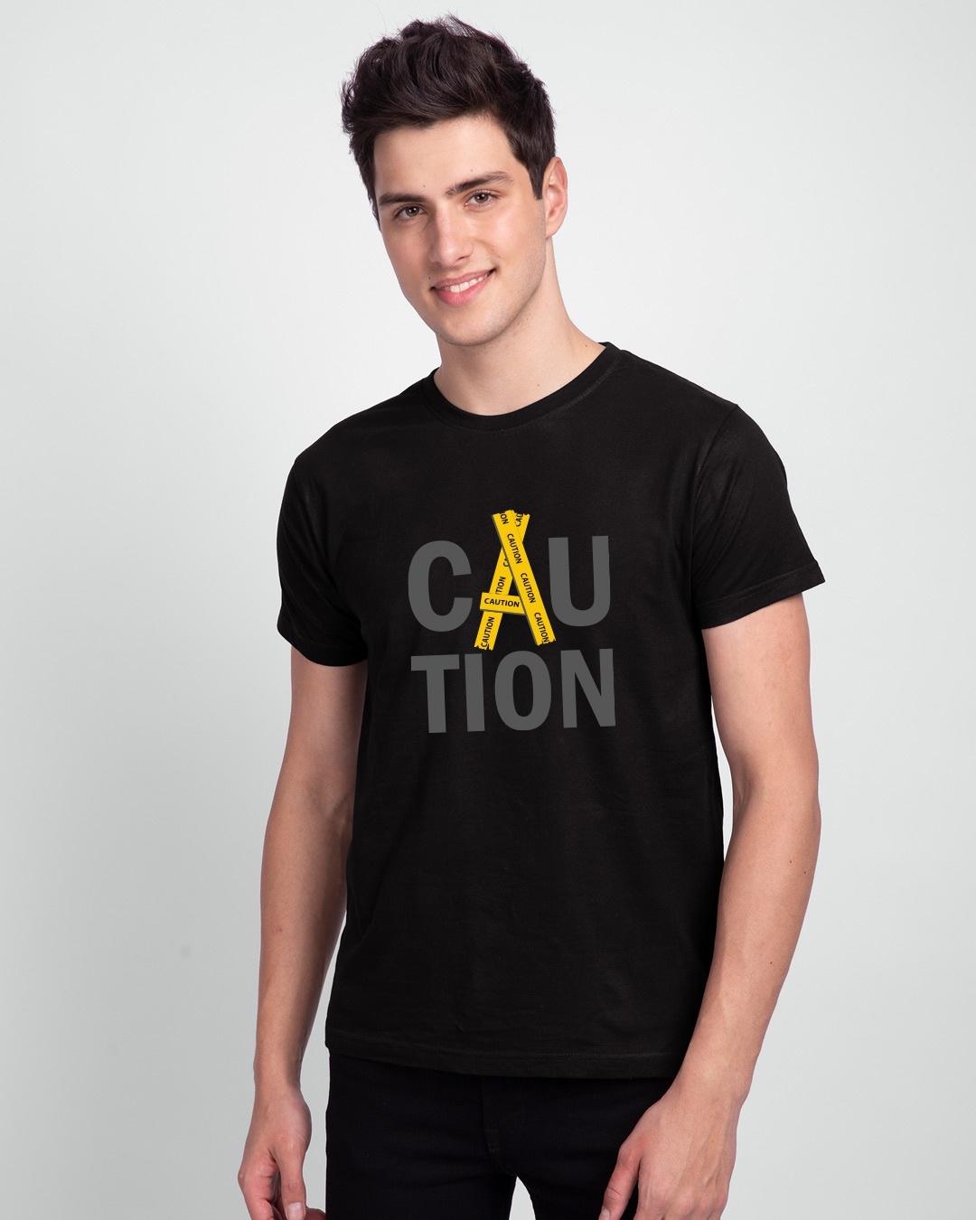 Shop Men's Black Caution T-shirt-Back