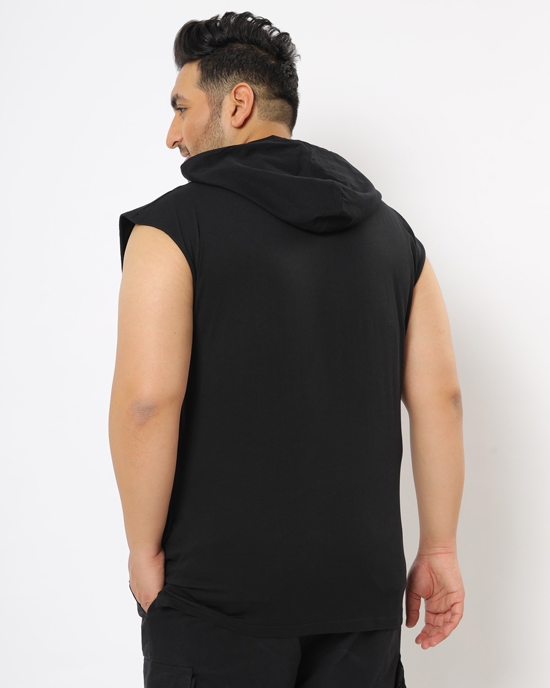 Shop Men's Black Color Block Plus Size Hoodie T-shirt-Design