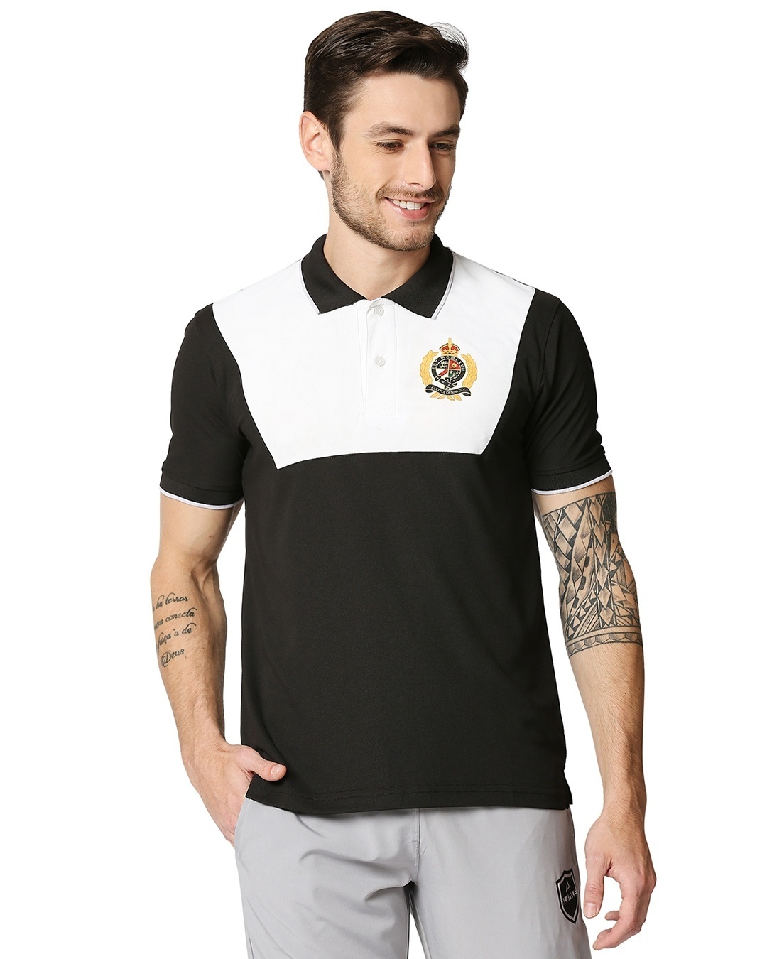 Shop Men's Black Color Block Polo T-shirt-Front