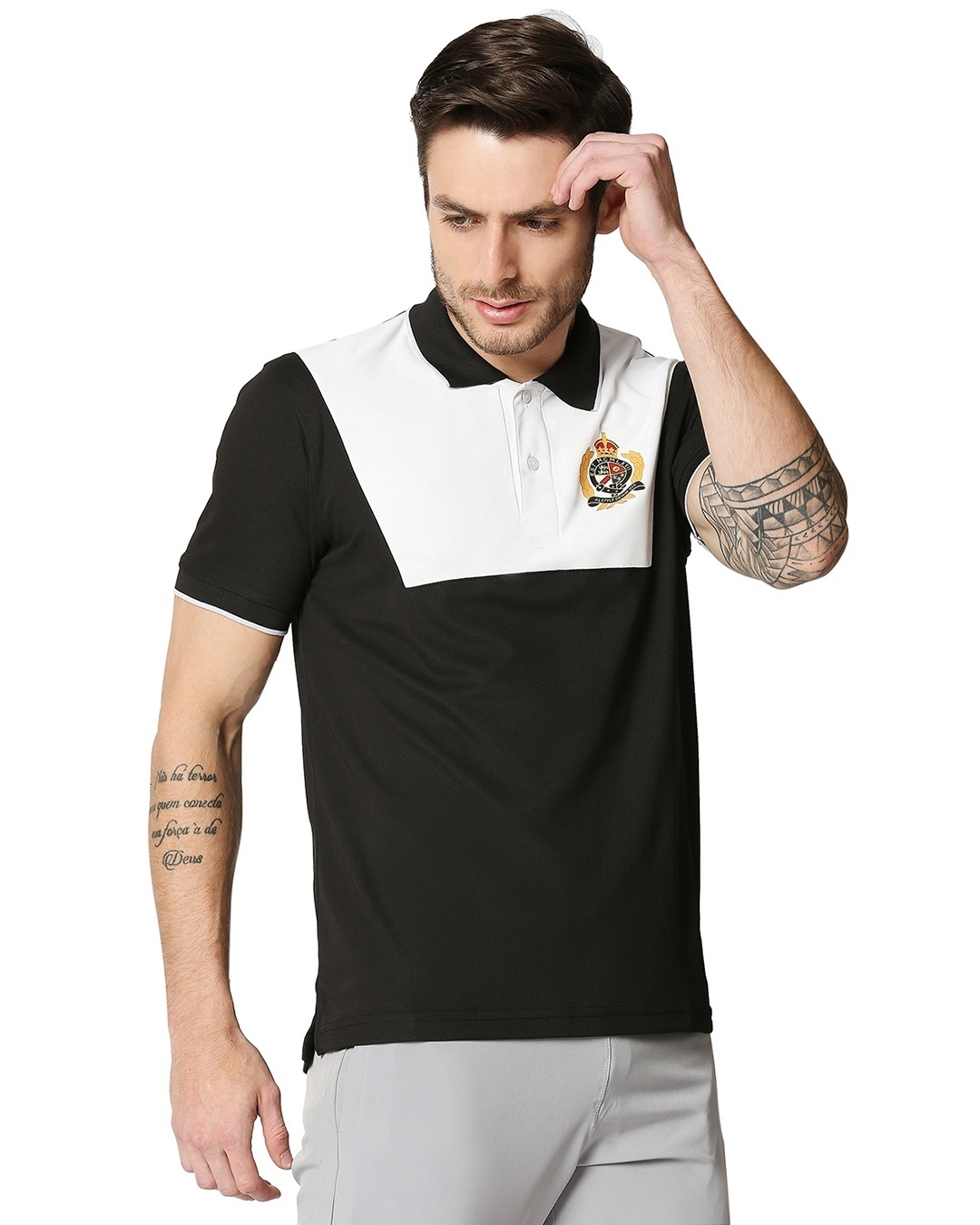 Shop Men's Black Color Block Polo T-shirt-Back