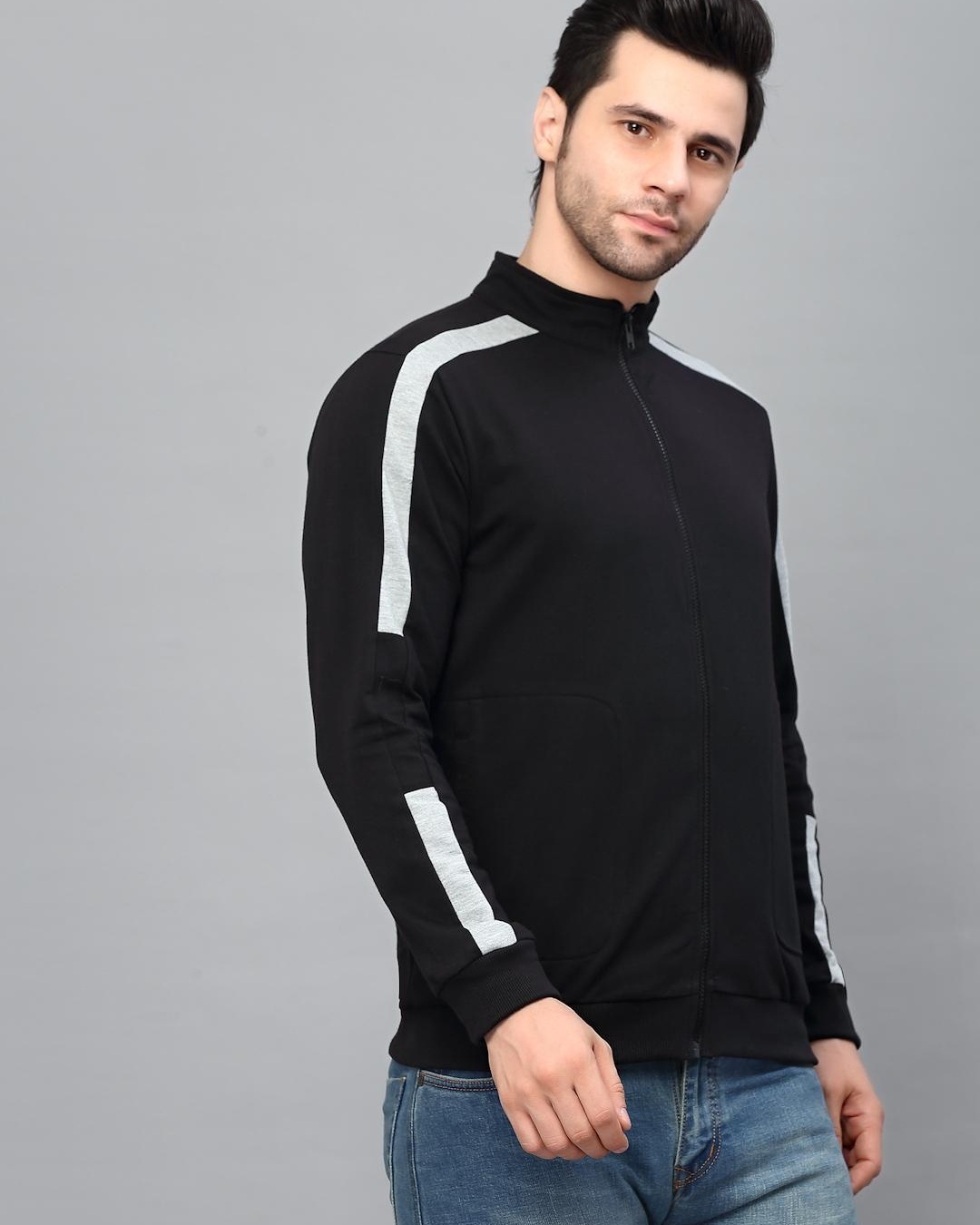 Shop Men's Black Color Block Slim Fit Jacket-Design