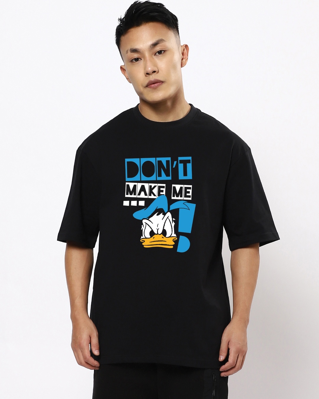 Shop Men's Black Furious Donald (DL) Graphic Printed Oversized T-shirt-Front