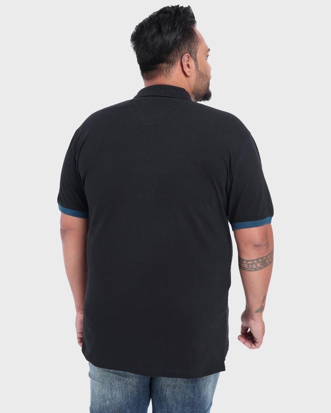 Shop Men's Black Cuffed Sleeve Plus Size Polo T-shirt-Design
